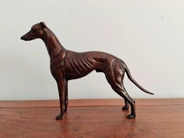Beeld, Greyhound / Whippet Dog Sculpture - 18 cm - Messing