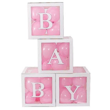 Vier doorzichtig letter ballon blokken Baby wit, Ophalen of Verzenden, Nieuw, Versiering, Geboorte of Huwelijk