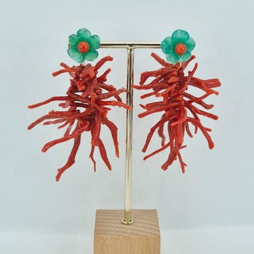Koraal - Zilver - Oorbellen - CORALLO MEDITERRANEO, Antiek en Kunst