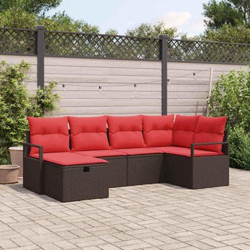 vidaXL Tuin Sofa Set 6 st Bruin poly rattan, Verzenden, Nieuw, Rotan, 6 zitplaatsen