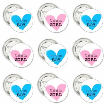 Set met 12 genderreveal buttons Team Boy en Team Girl, Hobby en Vrije tijd, Feestartikelen, Verzenden, Nieuw, Versiering, Geboorte of Huwelijk