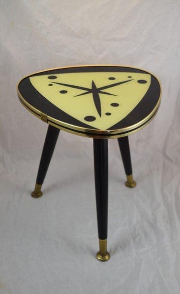 Kruk - Glas, messing en hout - Nierentafel en bloemenkruk