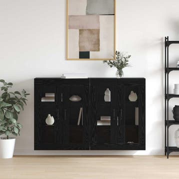 vidaXL Wandgemonteerde Kasten 2 st Zwart eiken 69,5 x 34 x, Minder dan 50 cm, Verzenden, Nieuw, Minder dan 100 cm