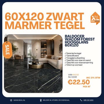 60x120 ZWART MARMER - VOORRAAD = ACTIE TEGEL =GERECTIFICEERD, 60 cm of meer, Nieuw, Ophalen of Verzenden, 10 m² of meer