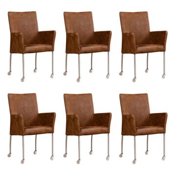 Set van 6 Leren eetkamerstoelen Comfort met wieltjes en, Huis en Inrichting, Stoelen, Ophalen of Verzenden, Nieuw, Leer