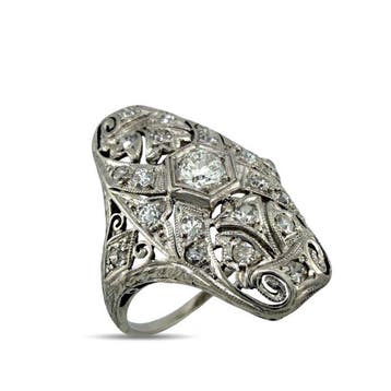 Ring Exclusieve Platina 0,85 ct Diamant Art Deco Ring,, Nieuw