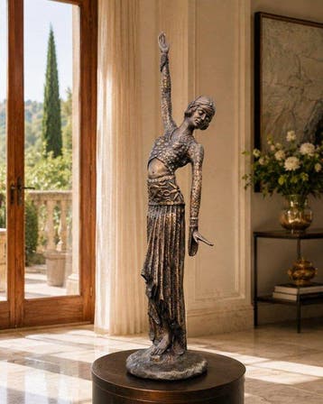 Beeld, XL Bronze: Mata Hari Dancer Sculpture – Art Deco