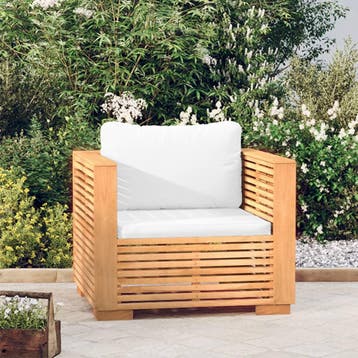 vidaXL Tuinstoel met crèmekleurige kussens massief teakhout, Verzenden, Nieuw, Teakhout