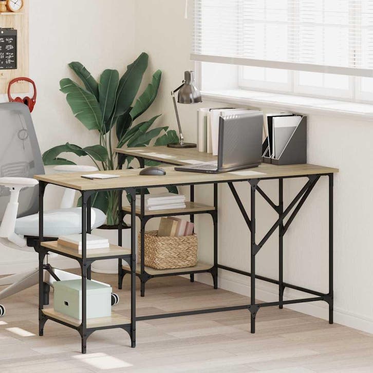vidaXL Bureau 139x139x75 cm bewerkt hout sonoma eikenkleurig, Huis en Inrichting, Bureaus, Nieuw, Verzenden