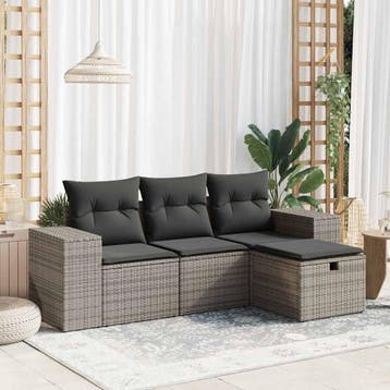 vidaXL 4-delige Loungeset met kussens poly rattan grijs, Verzenden, Nieuw, Loungeset