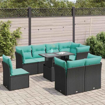 vidaXL 9-delige Loungeset met kussens poly rattan acacia, Verzenden, Nieuw, Loungeset