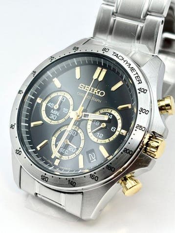 Seiko - Chronograph Black Dial 100m. Date Tachymeter -