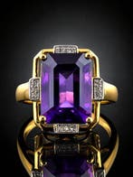 Luxe Amethist Ring met Smaragdgesneden - 925 Sterling Zilver