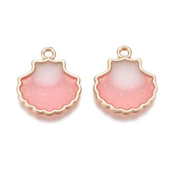 2 x metalen bedels schelp Goud roze ca. 15,5 x 18mm oogje..., Ophalen of Verzenden, Nieuw, Bedel