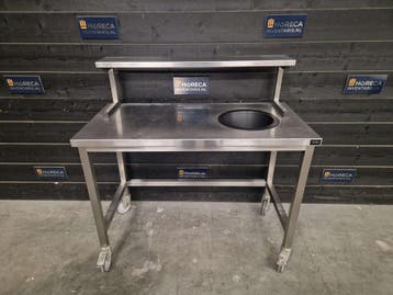 Werktafel | prullenbak gat | RVS | 120cm | horeca, Gebruikt, RVS Meubilair