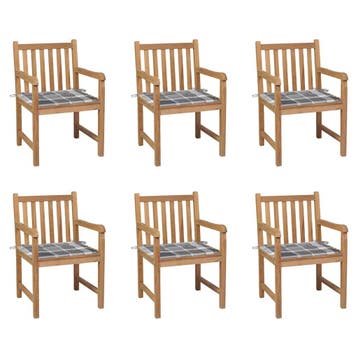 vidaXL Tuinstoelen 6 st met grijs geruite kussens massief, Verzenden, Nieuw, Hout