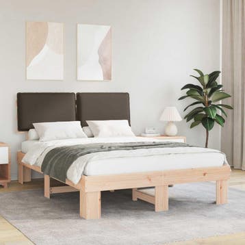 vidaXL Bedframe met Gevoerd Hoofdgedeelte Taupe 135 x 190 cm, Verzenden, Nieuw, Twijfelaar, Hout