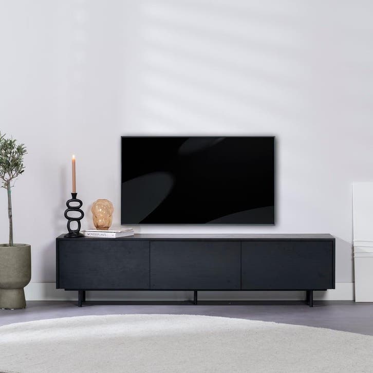 50% Korting: Tv-meubel Thomas zwart eiken 180 cm, Huis en Inrichting, Kasten | Televisiemeubels, Zo goed als nieuw, Ophalen