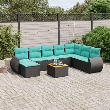 vidaXL 9-delige tuinbankset met kussens van zwart polyrotan, Verzenden, Nieuw
