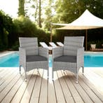 2 Wicker tuinstoelen met 4 kussenhoezen - lichtgrijs/crème, Verzenden, Nieuw