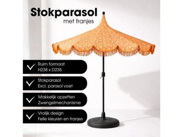 Mica Decorations Kelly Parasol - Stokparasol 238 x Ø235 cm -, Verzenden, Nieuw