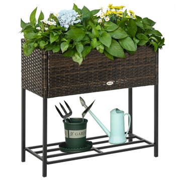 Poly Rattan Verhoogde Bloembak Met Poten Bloempot Met Plank, Verzenden