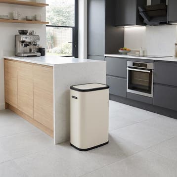 Prullenbak met drukdeksel - 60 liter - crème-wit - 42 x 28,5, Verzenden, Nieuw
