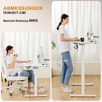 Zit sta bureau - Elektrisch - Verstelbaar - 160x70 cm - Wit, Verzenden, Zo goed als nieuw