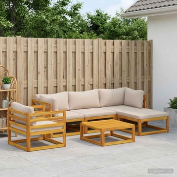 vidaXL Bankstel 6 st Naturel Massief Acaciahout, Verzenden, Nieuw, 6 zitplaatsen