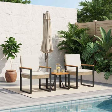 vidaXL Buitenmeubelset 3 st Beige en Crème Wit poly rattan, Verzenden, Nieuw, Rotan, 3 zitplaatsen
