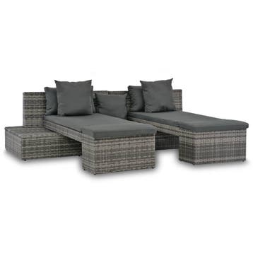 vidaXL 4-delige Loungeset met kussens poly rattan grijs, Verzenden, Nieuw, Loungeset