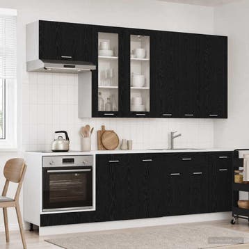 vidaXL Keukenblok LYON 8 st Zwart eiken Bewerkt hout, Verzenden, Nieuw, Zwart