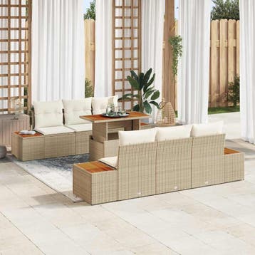 vidaXL Tuinbankenset 7 st Beige en Crème, Verzenden, Nieuw, Rotan, 7 zitplaatsen
