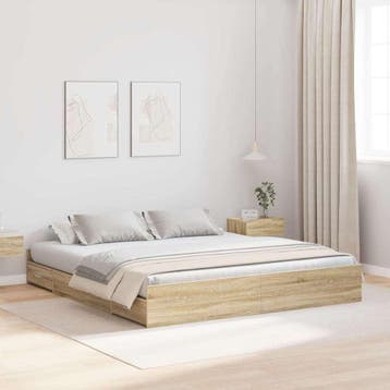 vidaXL Opbergbedframe met lade Sonoma Eiken 180 x 200 cm, Verzenden, Nieuw, Bruin, Hout