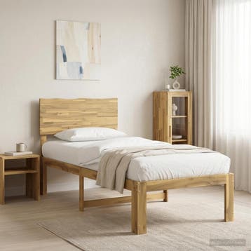 vidaXL Eenpersoonsbed met hoofdbord ROSTOCK Witgewassen 90 x, Eenpersoons, Bruin, Verzenden, Nieuw