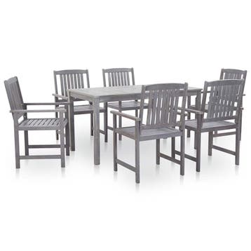 vidaXL 7-delige Tuinset massief acaciahout greywash, Verzenden, 6 zitplaatsen, Nieuw, Tuinset