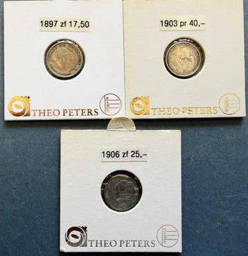 Nederland. Wilhelmina. 10 cent 1897, 1903 en 1906 (totaal 3, Postzegels en Munten