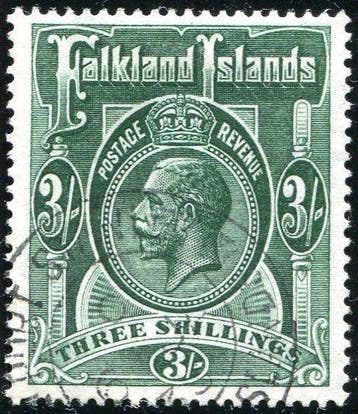 Falklandeilanden 1912 - King George, 3 schellingen,, Postzegels en Munten, Gestempeld