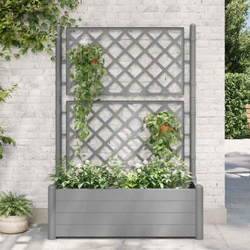 vidaXL Plantenbak met latwerk 100x43x142 cm PP-steen grijs, Tuin en Terras, Kunststof, Verzenden, Minder dan 60 cm, Nieuw