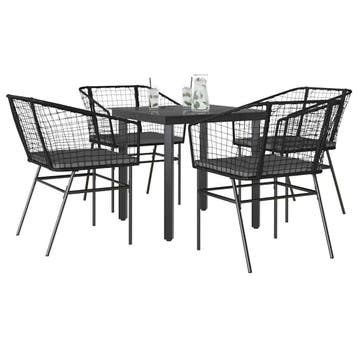vidaXL 5-delige Tuinset met kussens poly rattan glas zwart, Tuin en Terras, 4 zitplaatsen, Nieuw, Tuinset, Verzenden