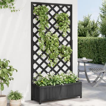 vidaXL Plantenbak met latwerk massief vurenhout zwart, Tuin en Terras, Verzenden, Nieuw, Hout