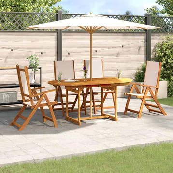 vidaXL 5-delige Tuinset massief acaciahout en textileen, 4 zitplaatsen, Nieuw, Tuinset, Verzenden