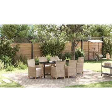 vidaXL Tuin eettafelset 7 st Beige poly rattan, Verzenden, Nieuw, Rotan, 7 zitplaatsen