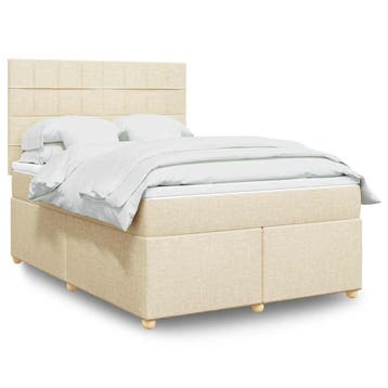 vidaXL Boxspring met matras stof crèmekleurig 140x190 cm, Huis en Inrichting, Slaapkamer | Bedden, Verzenden, Crème, Stof, Nieuw