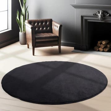 Rond Wasbaar Vloerkleed | Sky | Uni | Zwart | 120x120 cm, Verzenden, Nieuw