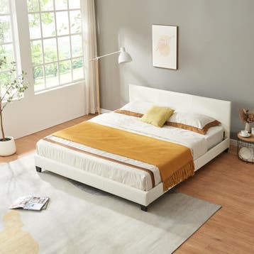 Houten bed Aron kunstleer 180x200 cm wit, Verzenden, Nieuw