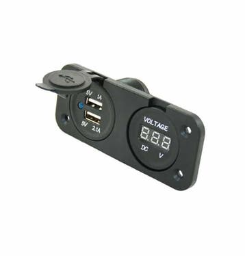 Voltmeter + dubbel USB stopcontact 12 volt, Ophalen of Verzenden, Nieuw