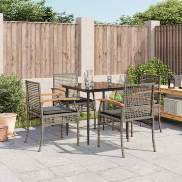 vidaXL 5-delige Tuinset met kussens poly rattan grijs, Verzenden, Nieuw, 4 zitplaatsen, Tuinset