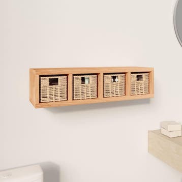 vidaXL Wandschap met manden 62x18x16 cm massief walnotenhout, Verzenden, Nieuw