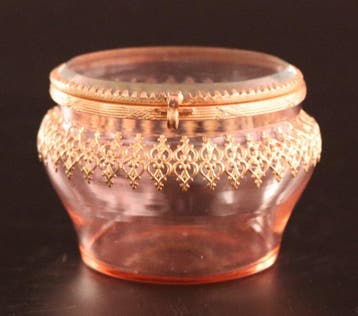 Antiek dekselpotje - Pot - Glas, Verguld brons, Antiek en Kunst